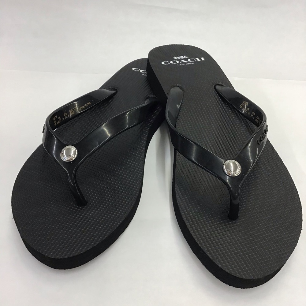 Coach Zayn Flip Flop Sandals, Black, Size 7B